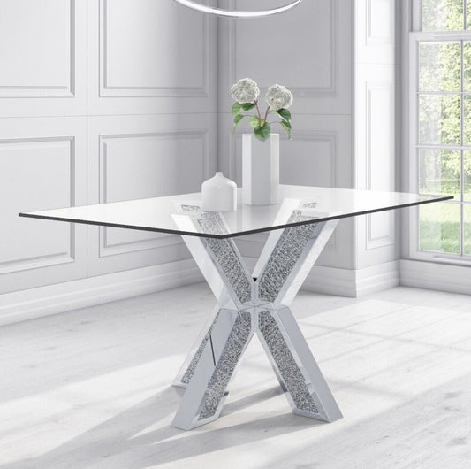 Modern Glass Dining Table with Stylish Mirrored Legs