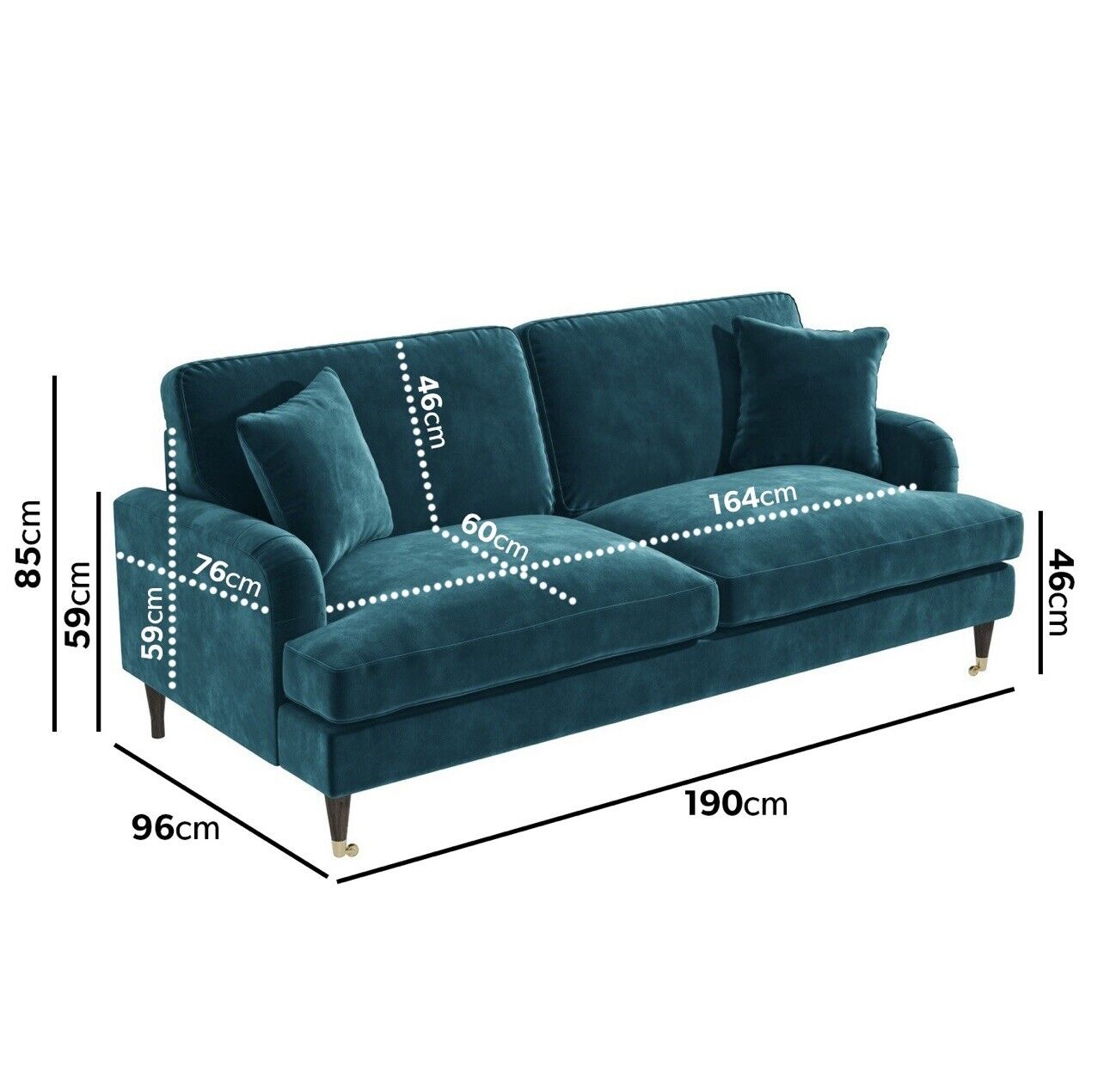 Velvet Sofa 3 Seater Couch Upholstered with Cushions