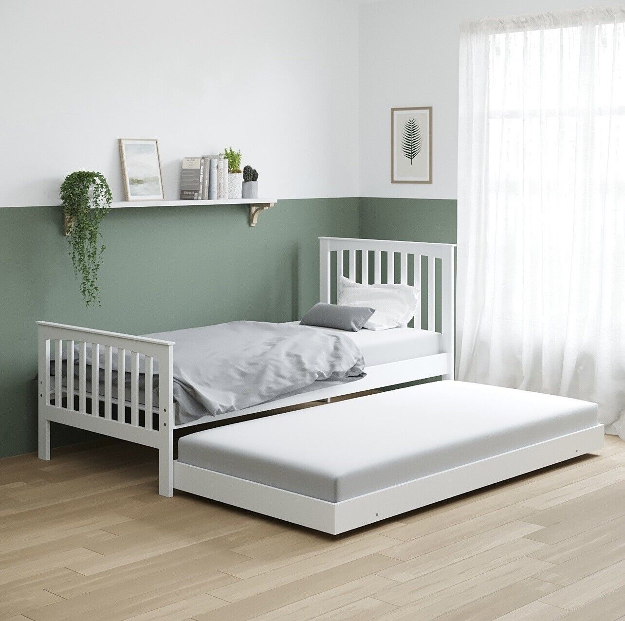 White Single Guest Bed Pull Out Trundle Bed