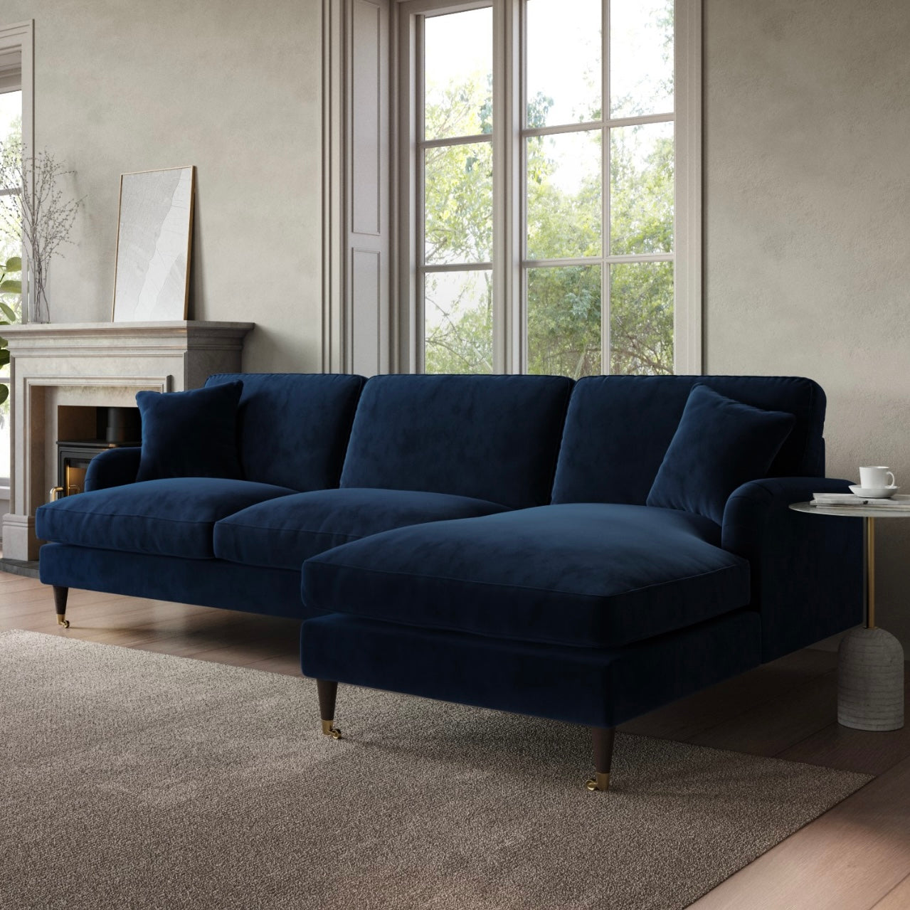 4 Seater Sofa L-Shaped Velvet Corner Couch with Cushions