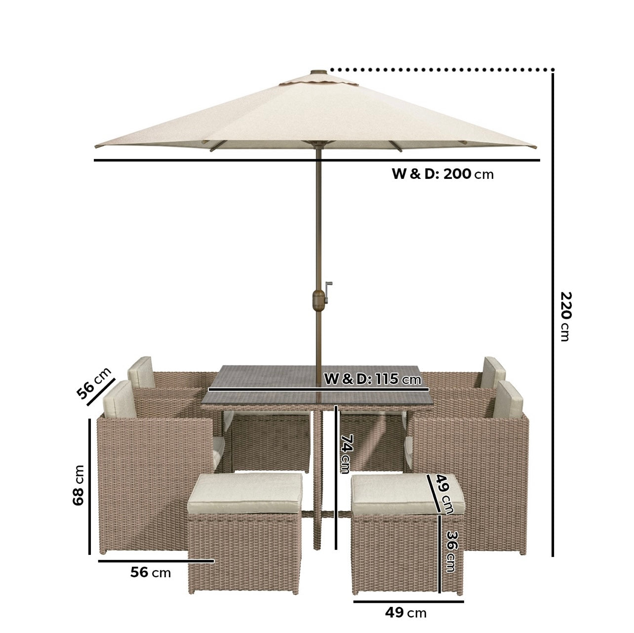Rattan Garden Dining Set 8 Seater in Brown
