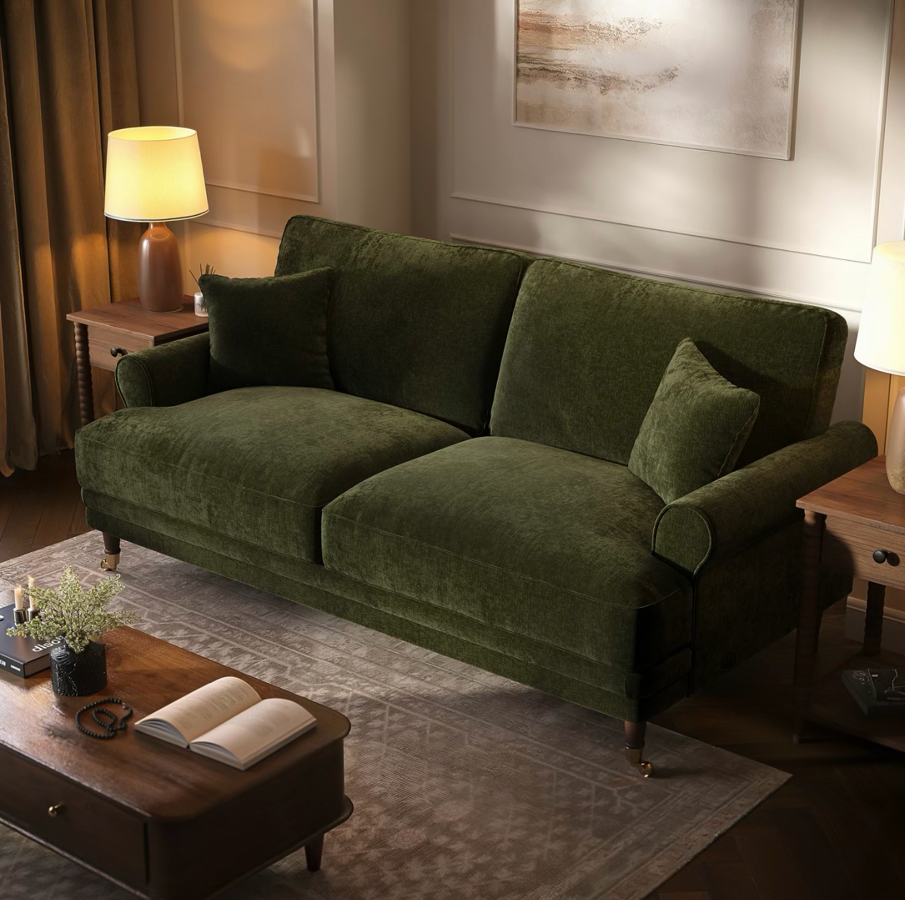 Chenille Feather Sofa Three Seater Couch Upholstered with Cushions