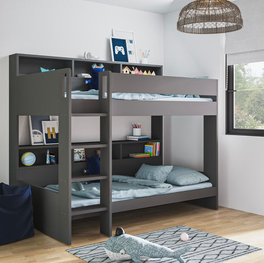 Kids Bunk Bed Wooden Frame Single Sleeper with Durable Shelving