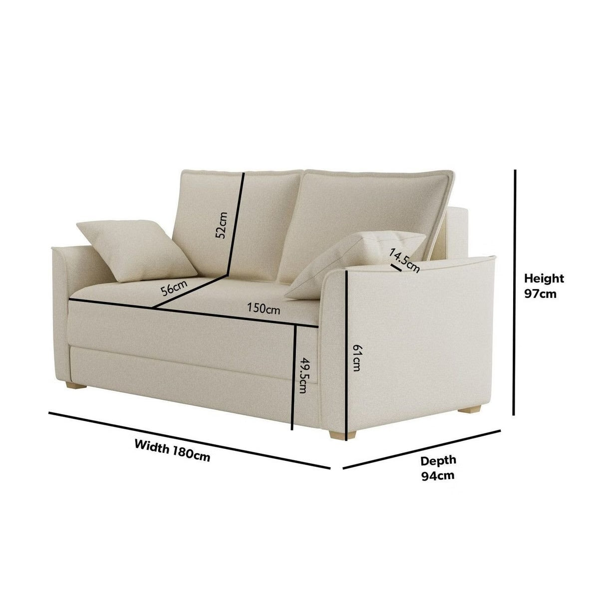 Fabric Sofa Bed 2 Seater Sleeper Sofa with Mattress and Cushions