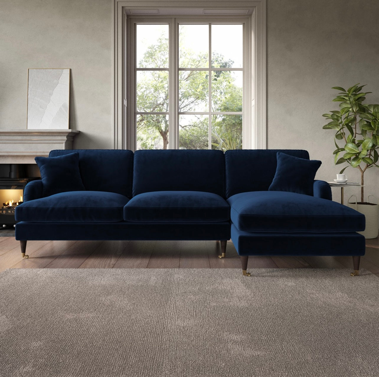 4 Seater Sofa L-Shaped Velvet Corner Couch with Cushions