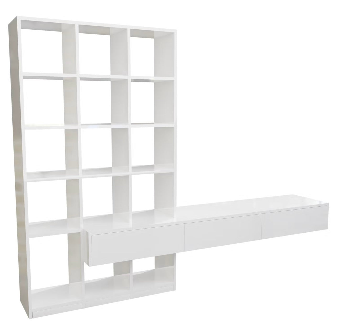 White Wood Bookcase 3 Drawers High Gloss Bookshelf