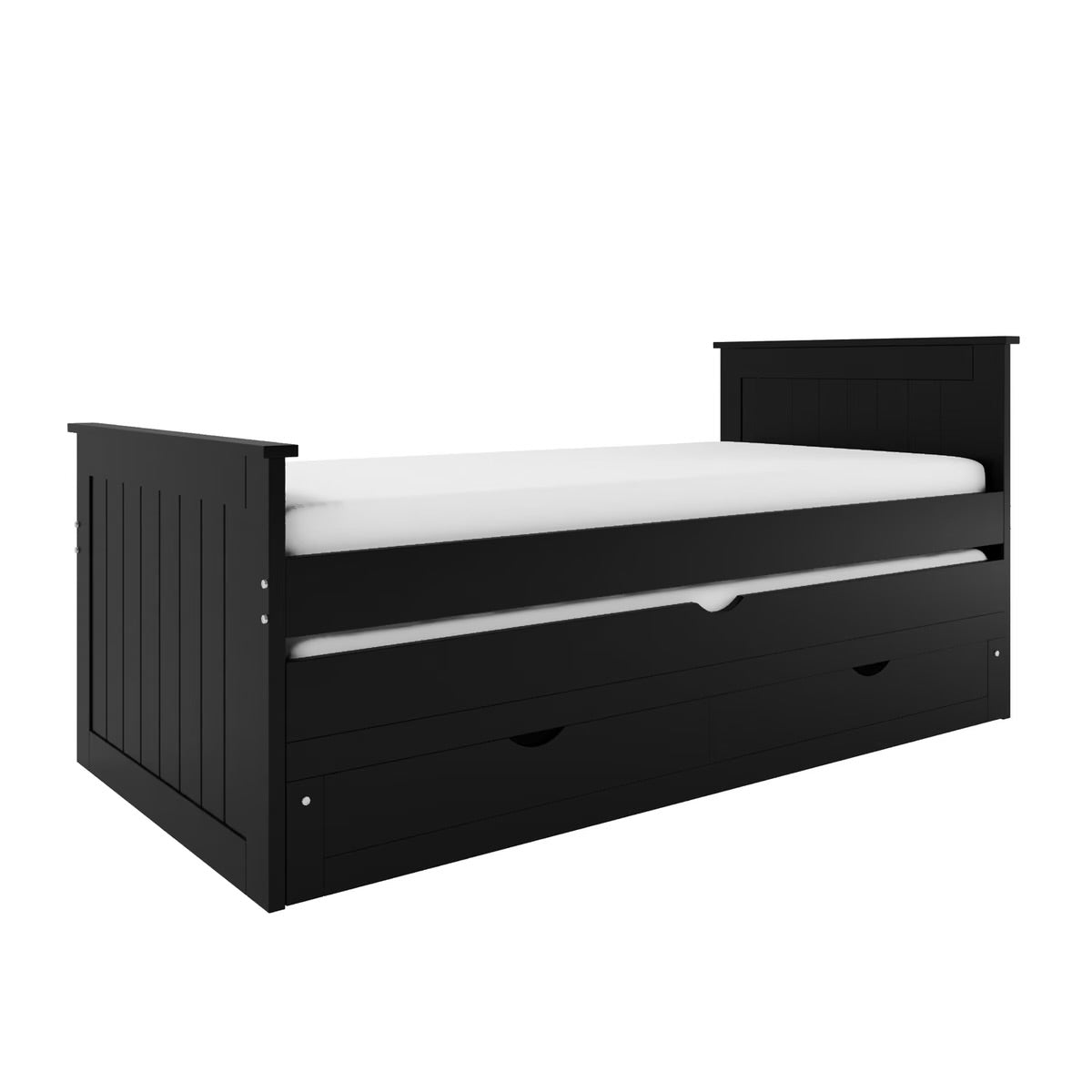 Black Guest Bed Pull Out Trundle with Storage Drawers