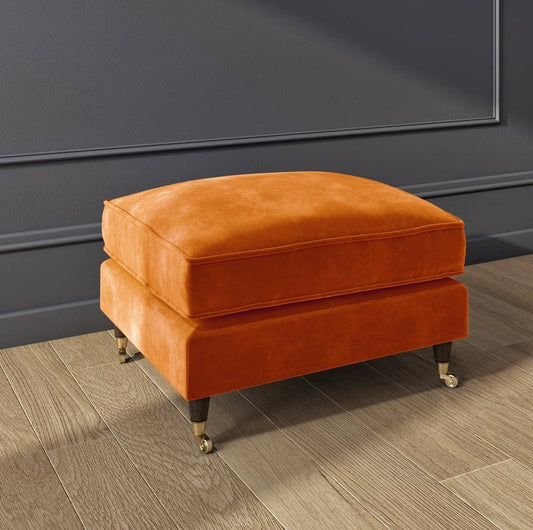 Velvet Footstool Ottoman Pouffe Upholstered Soft Stool