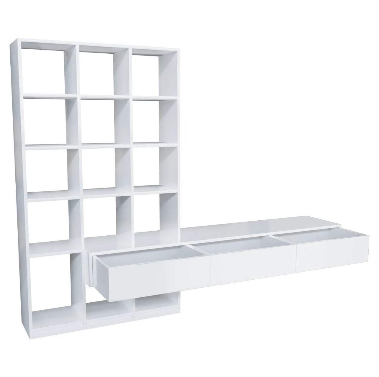 White Wood Bookcase 3 Drawers High Gloss Bookshelf