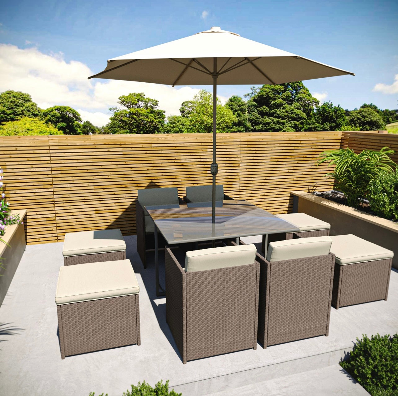 Rattan Garden Dining Set 8 Seater in Brown