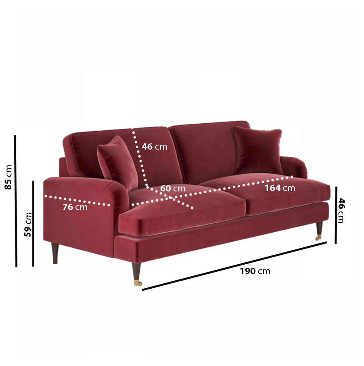 Velvet Sofa 3 Seater Couch Upholstered with Cushions