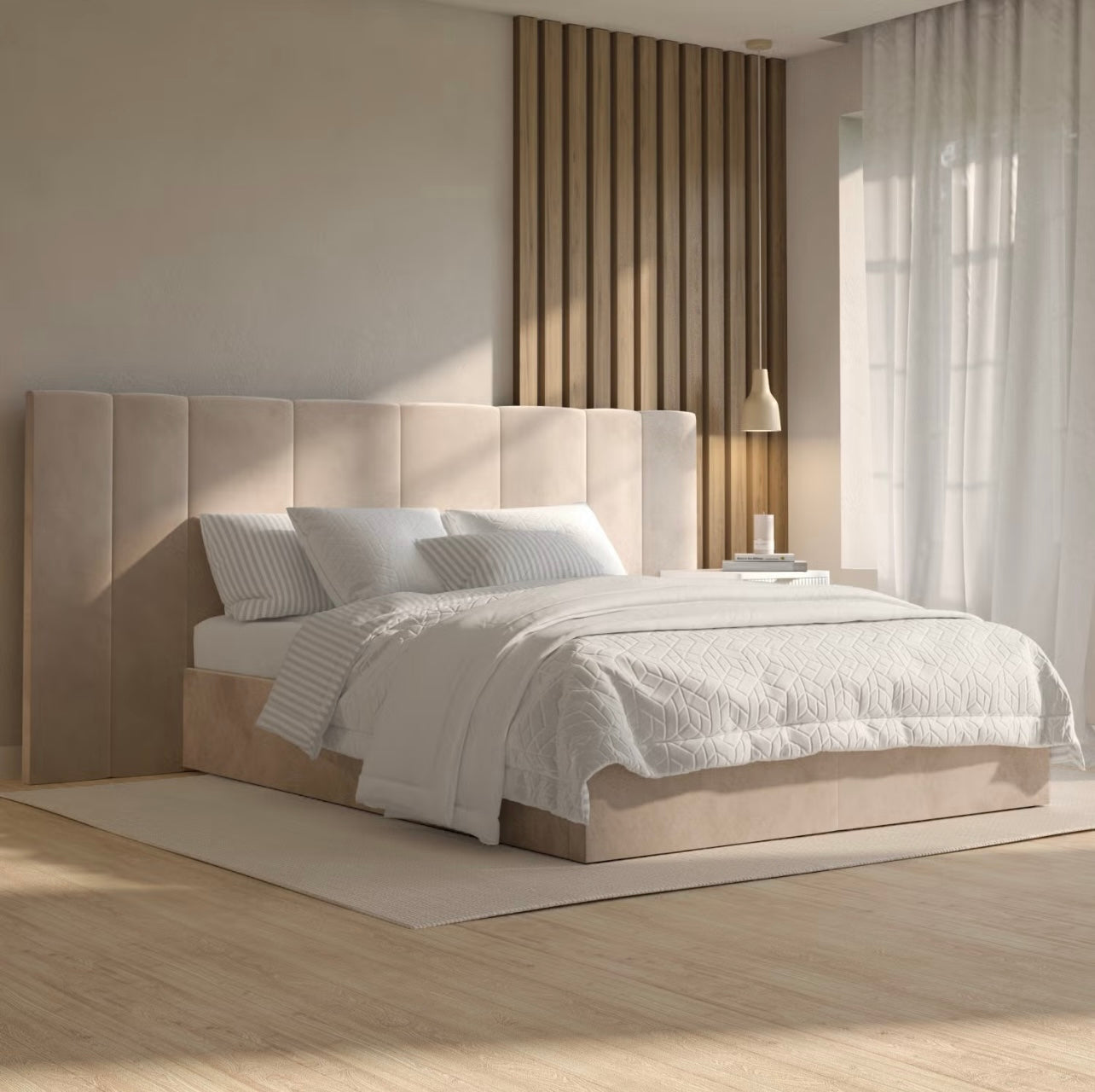 Velvet Double Bed Frame Ottoman Storage Gas Lift
