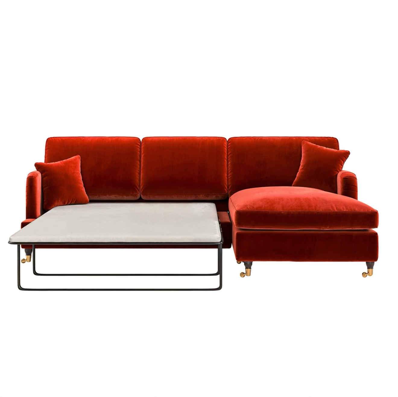 Sofa Bed Four Seater Velvet Sleeper Sofa with Mattress and Cushions