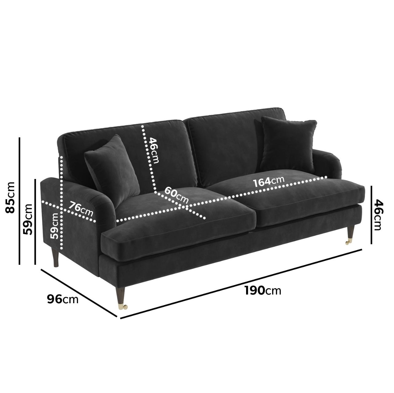 Velvet Sofa 3 Seater Couch Upholstered with Cushions