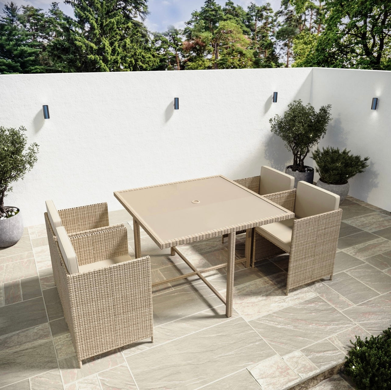 Rattan Garden Dining Set Seats 4 Outdoor Patio
