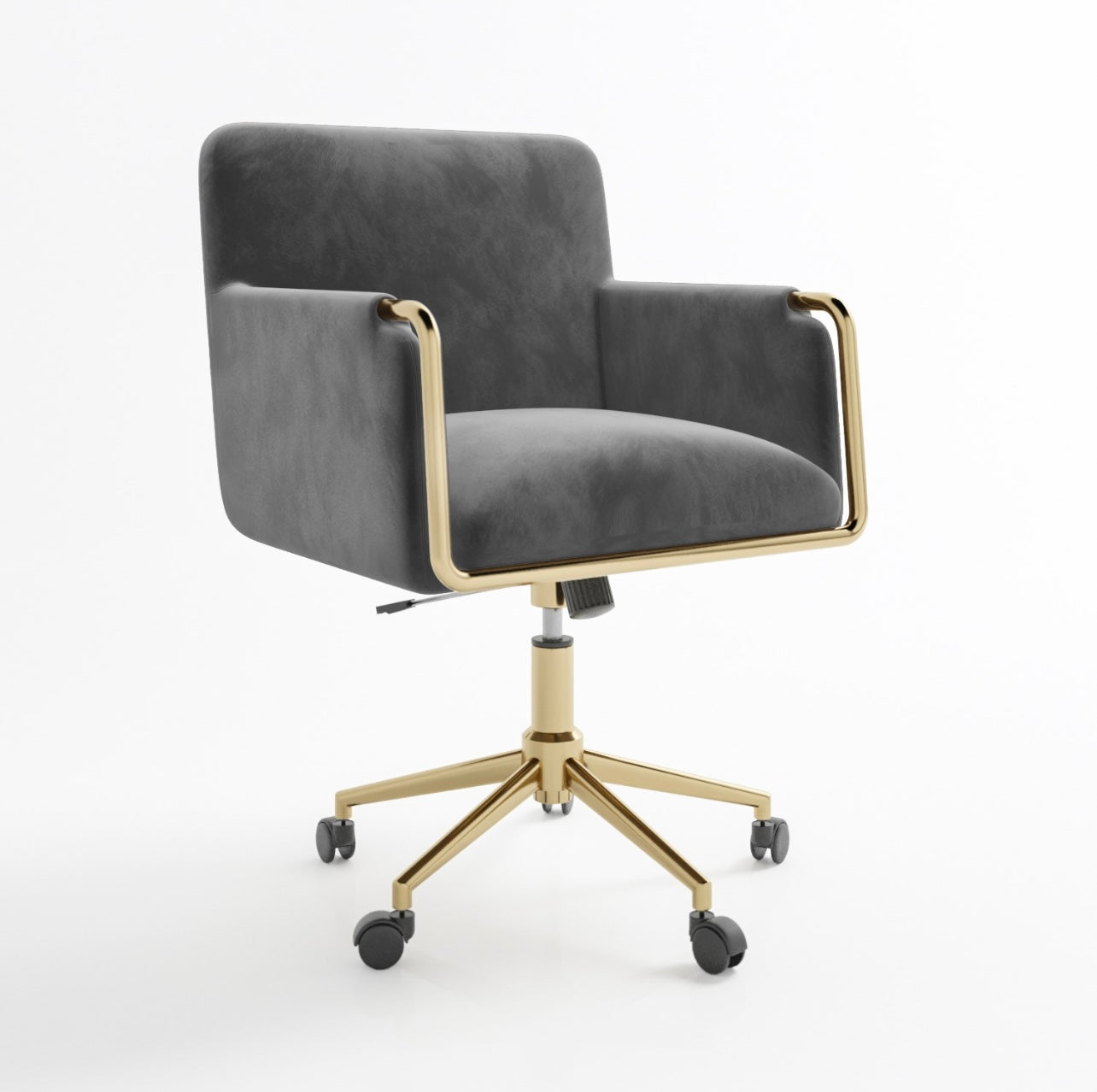 Grey Velvet Office Chair Ergonomic with Swivel and Adjustable Height