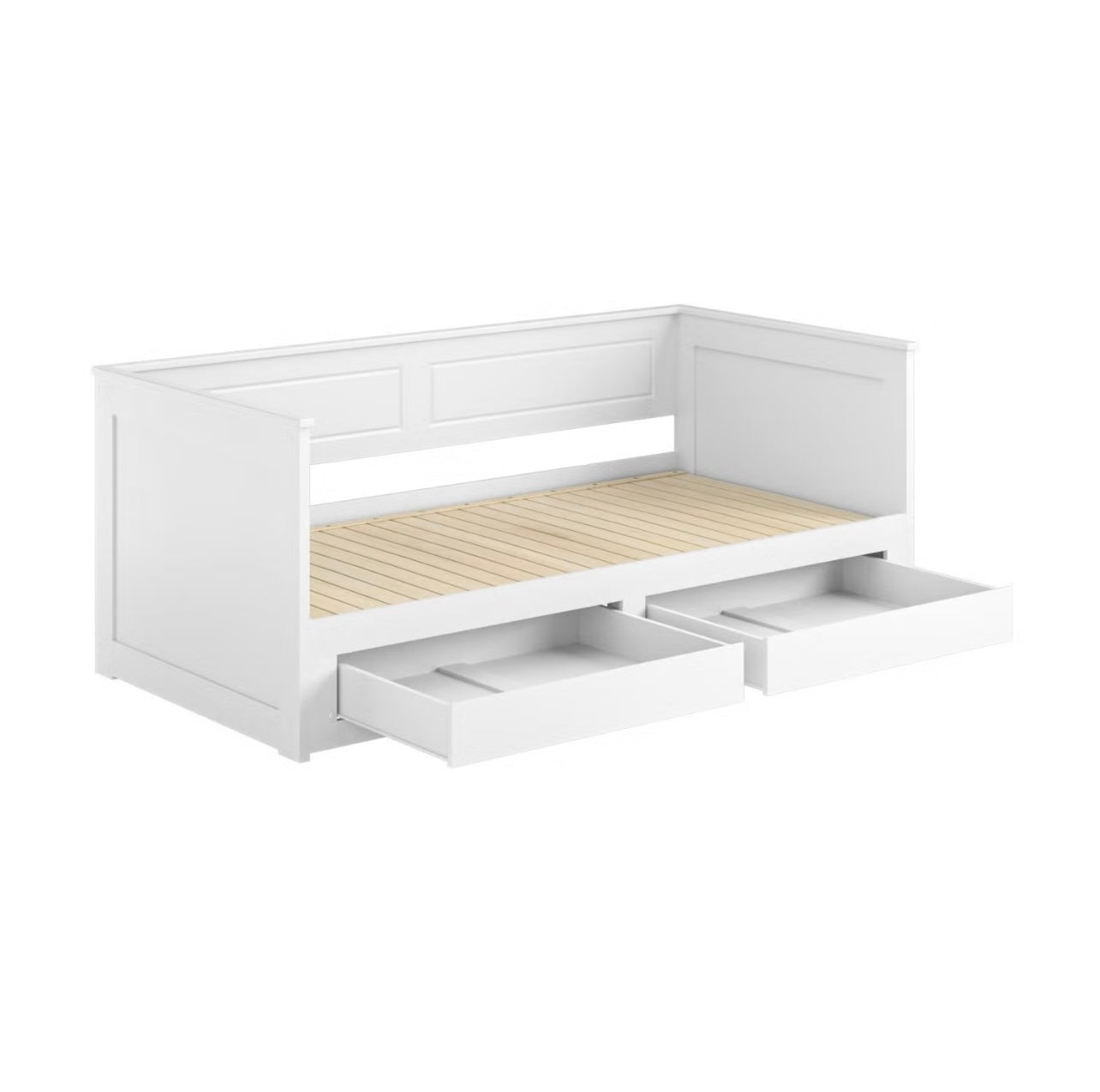 White Daybed Guest Double Bed with Pull Out Trundle and Storage Drawers