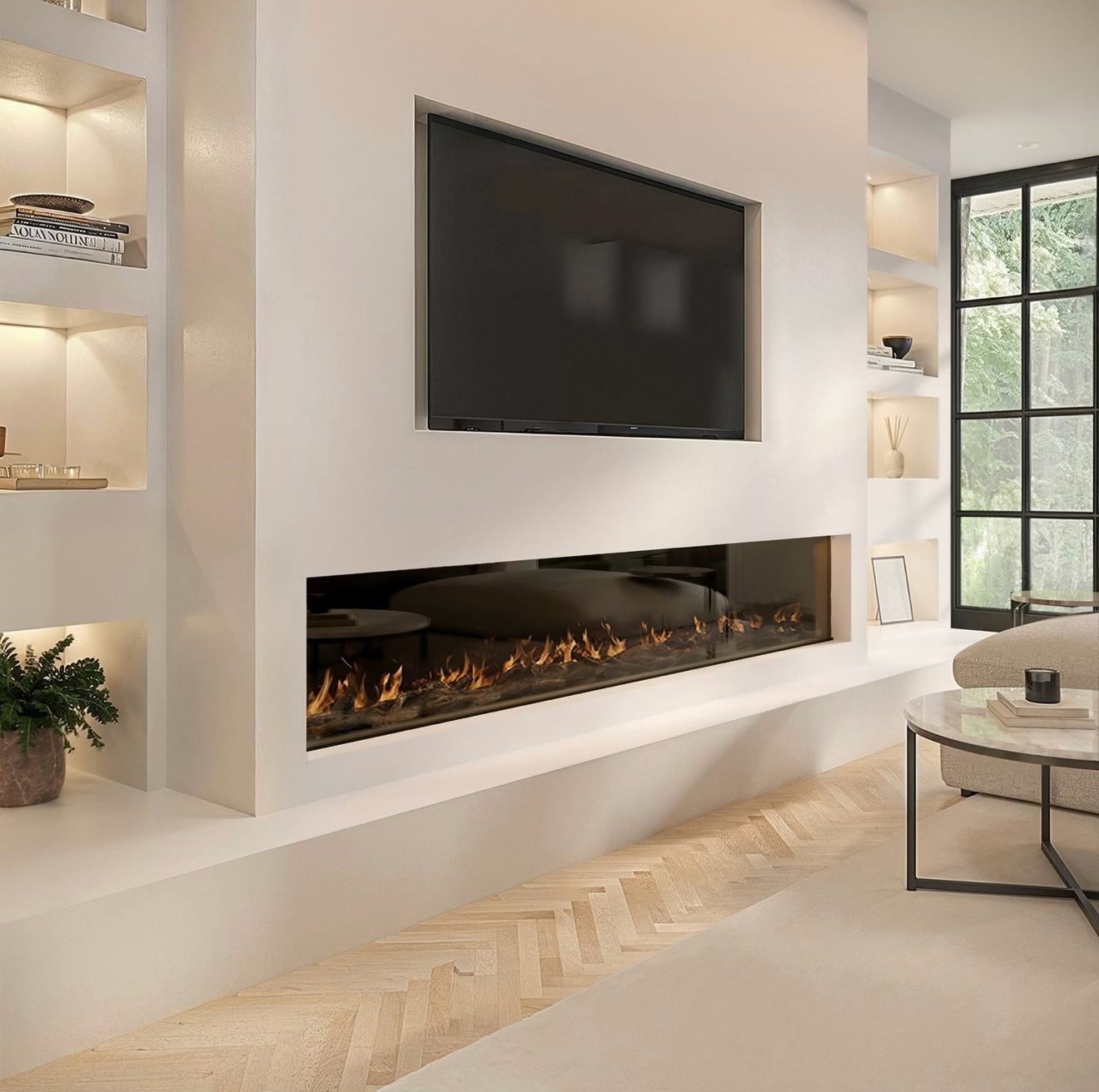 Media Wall Inset Electric Fire with LED Flame and Remote Control