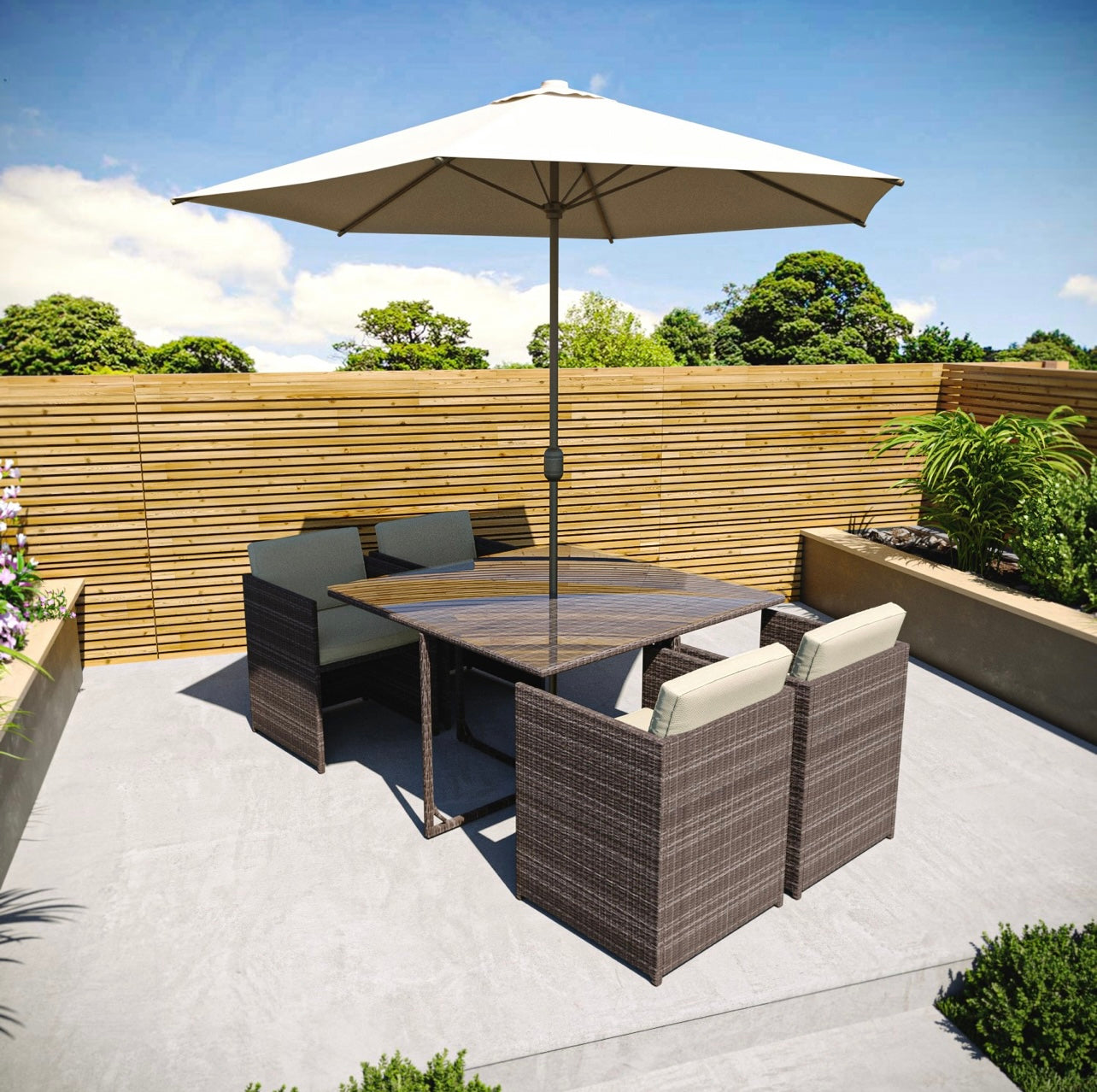 Rattan Garden Dining Set Furniture with Table and Chairs Outdoor Patio