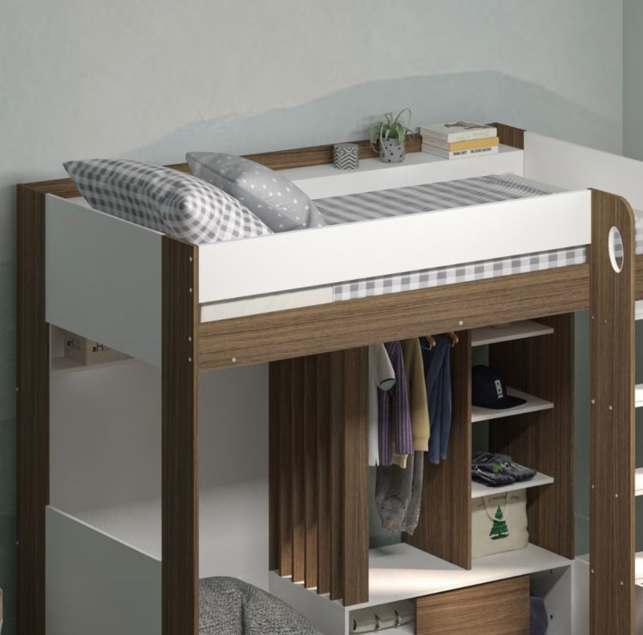 Kids High Sleeper Bed with Wardrobe and Integrated Storage