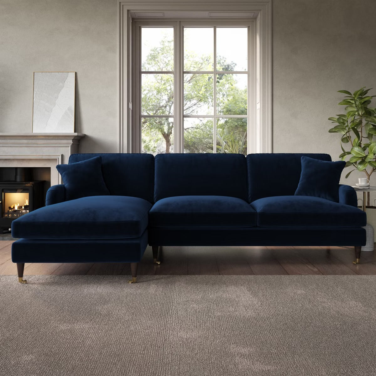 4 Seater Sofa L-Shaped Velvet Corner Couch with Cushions