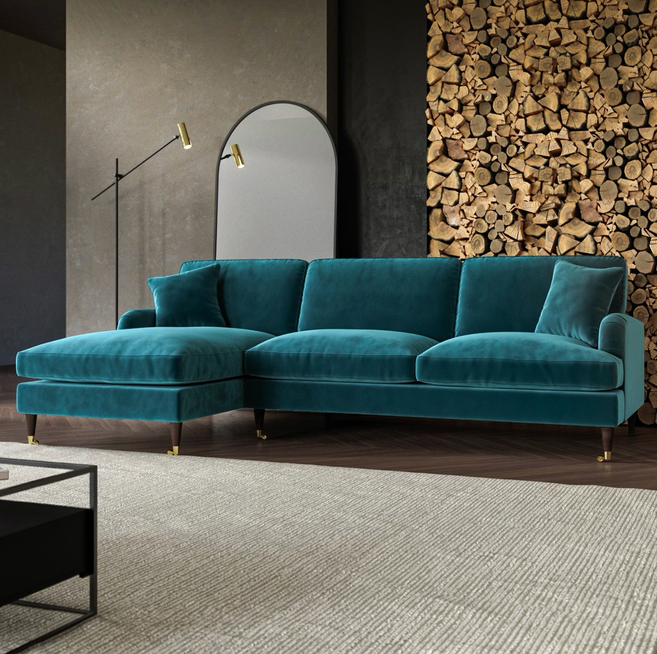 4 Seater Sofa L-Shaped Velvet Corner Couch with Cushions