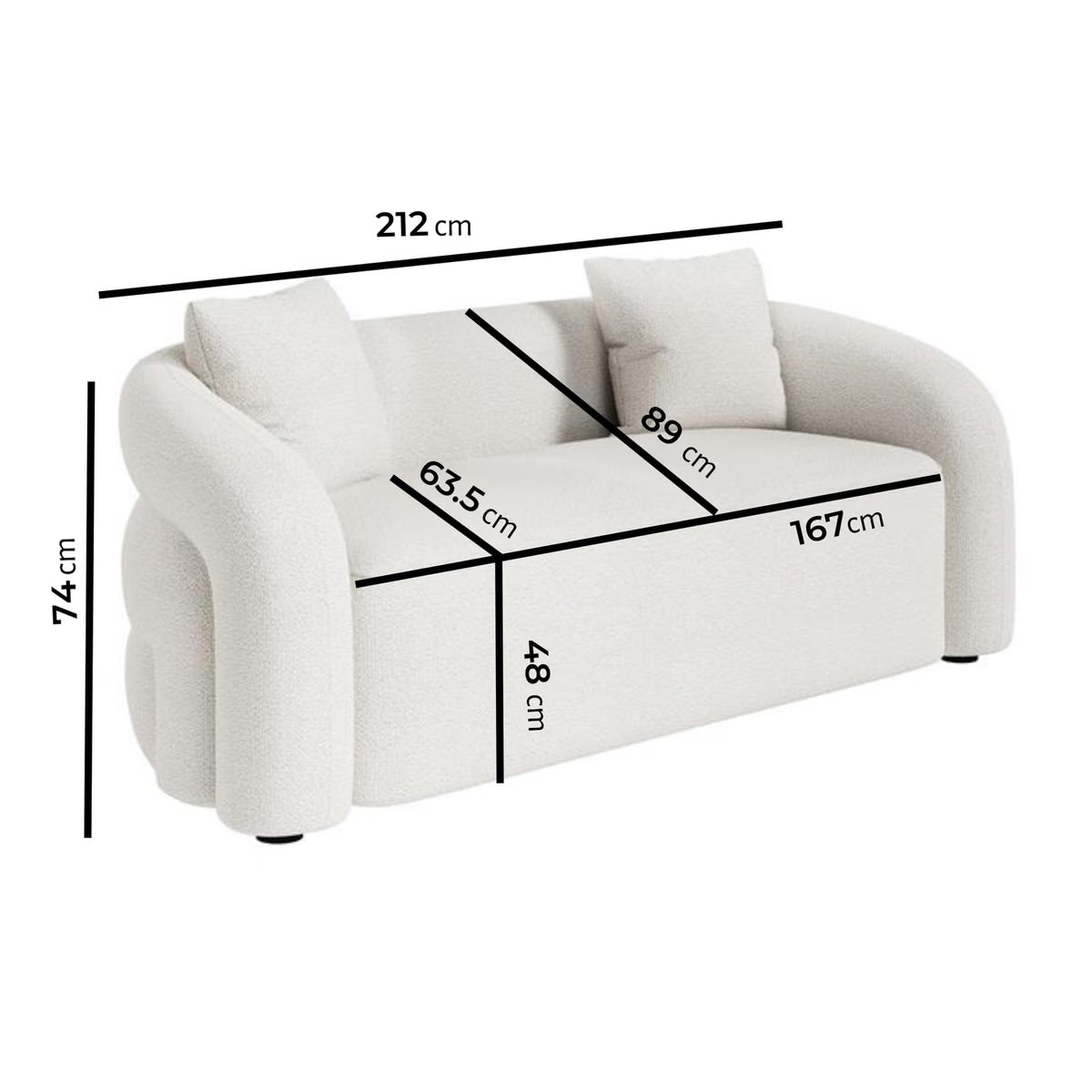 3 Seater Sofa Couch Upholstered with Scatter Cushions