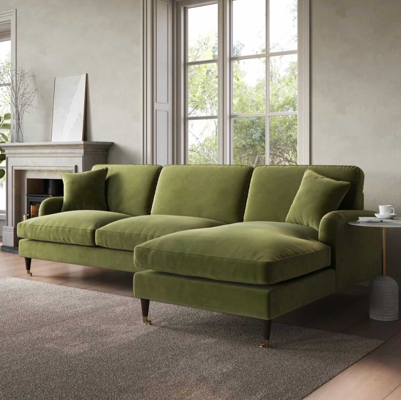 4 Seater Sofa L-Shaped Velvet Corner Couch with Cushions
