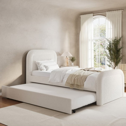 Cream Single Guest Bed with Pull Out Trundle