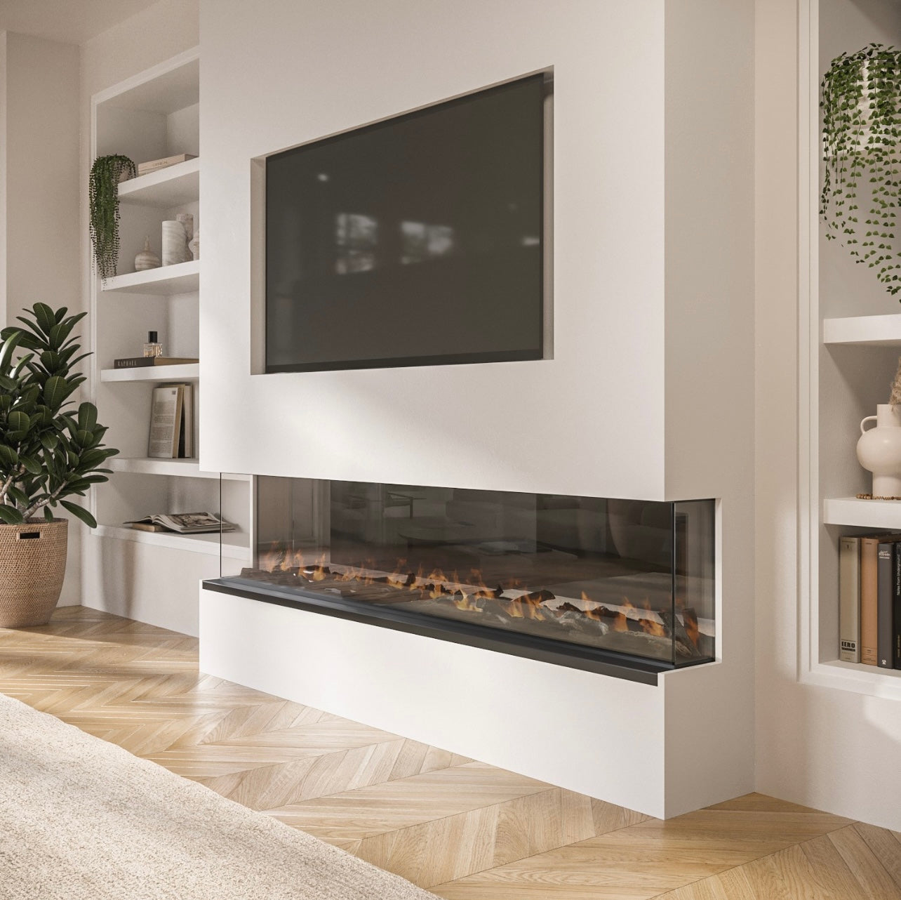 Media Wall Inset Electric Fire with LED Flame and Remote Control
