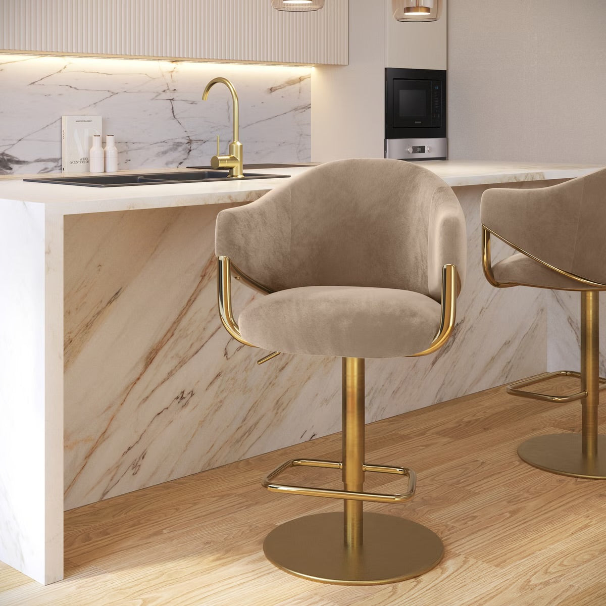 Velvet Bar Stool Adjustable Swivel Modern