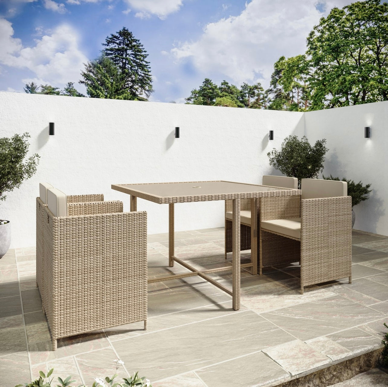 Rattan Garden Dining Set Seats 4 Outdoor Patio