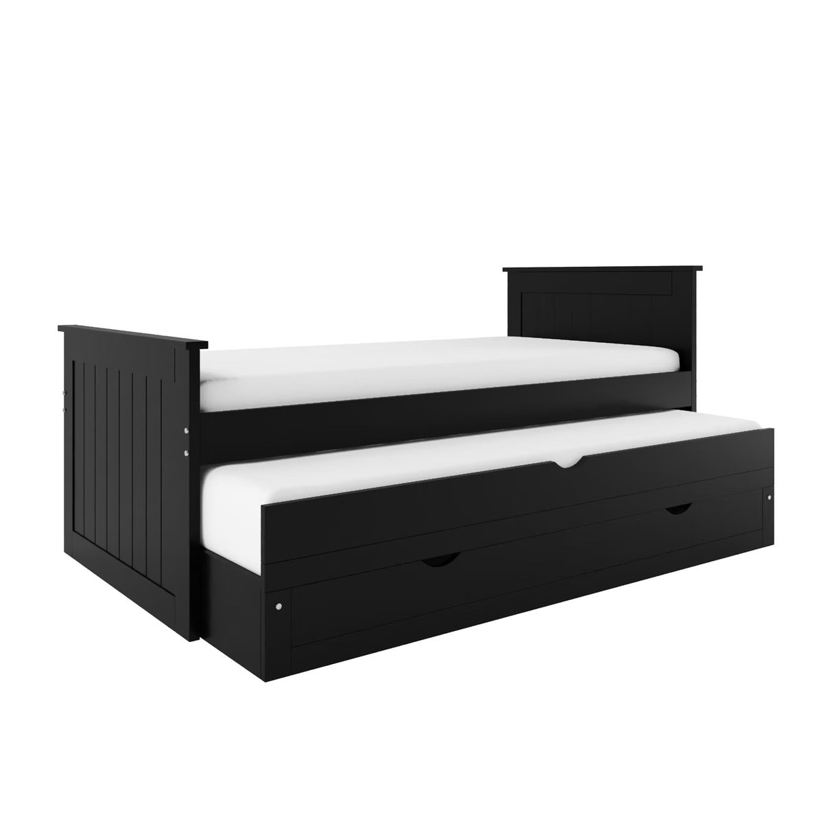 Black Guest Bed Pull Out Trundle with Storage Drawers