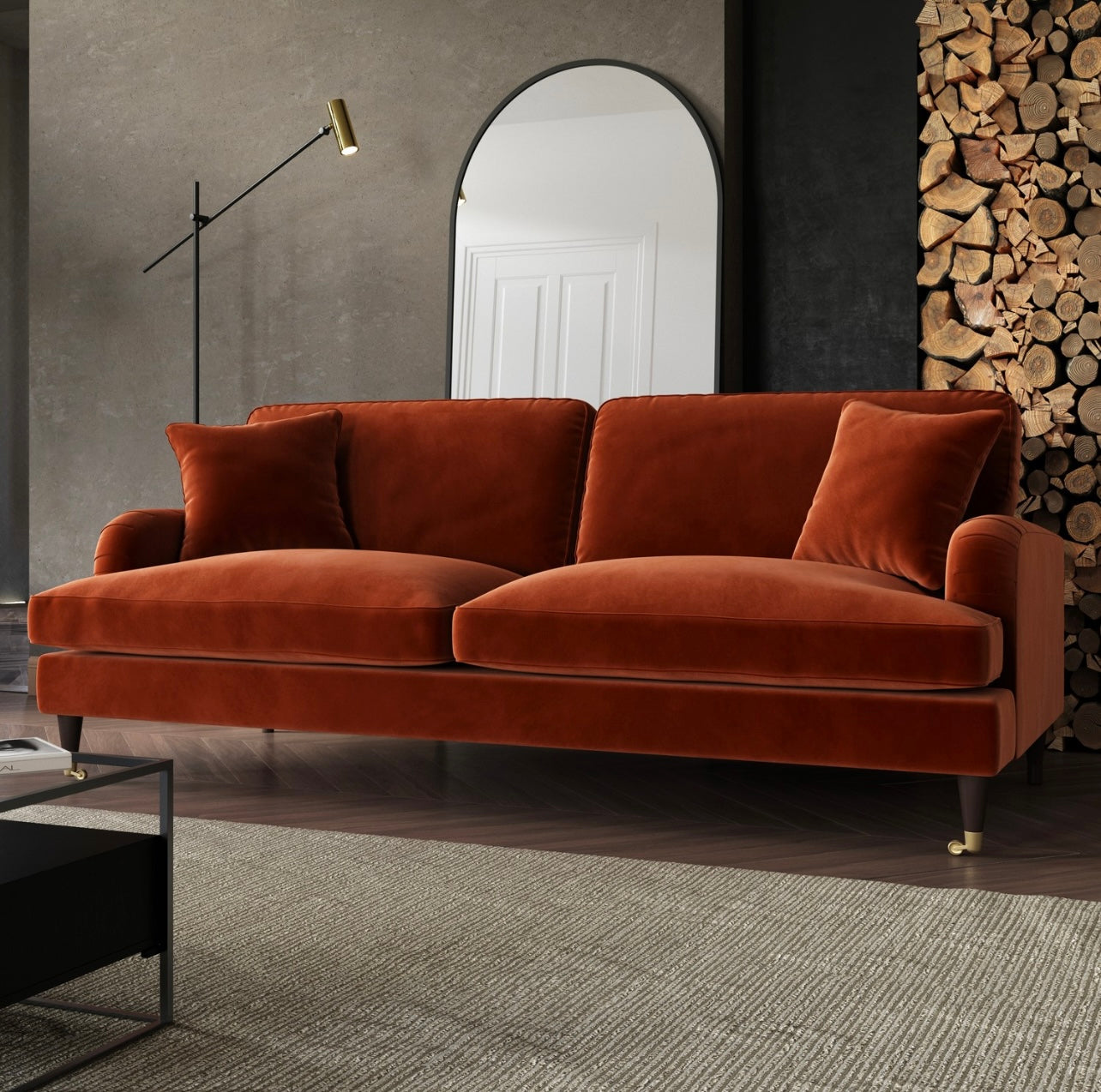 Four Seater Sofa Velvet Couch Upholstered with Cushions