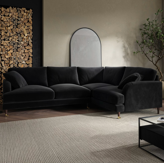 4 Seater Sofa L-Shaped Velvet Corner Couch with Cushions