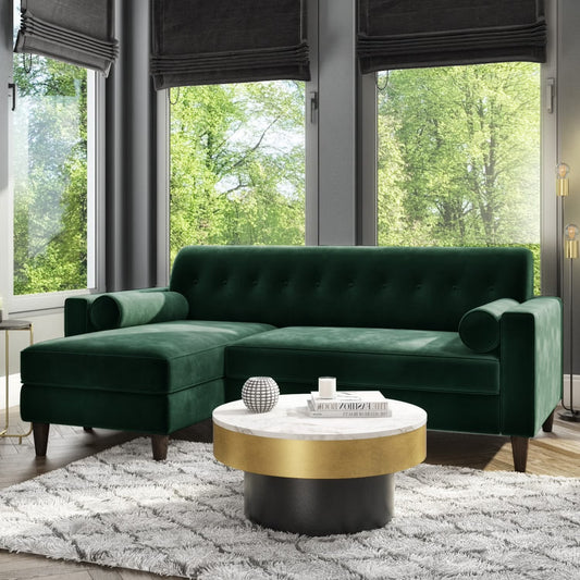 Velvet Corner Sofa Three Seater Couch with Bolster Cushions