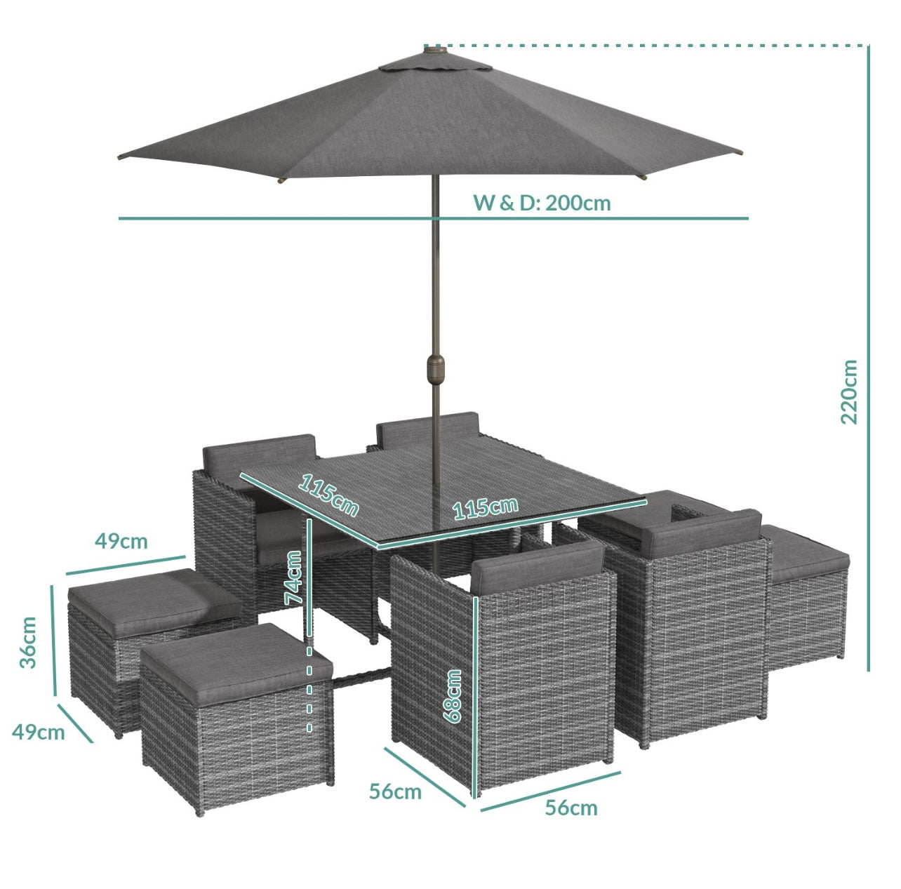 Rattan Garden Grey Dining Set Outdoor Patio