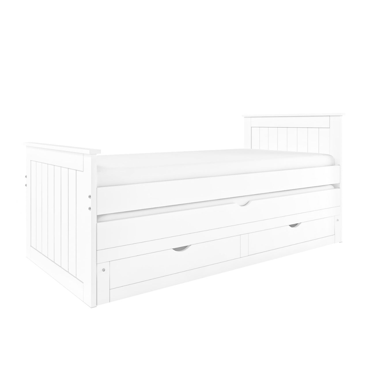 White Guest Bed Pull Out Trundle with Storage Drawers