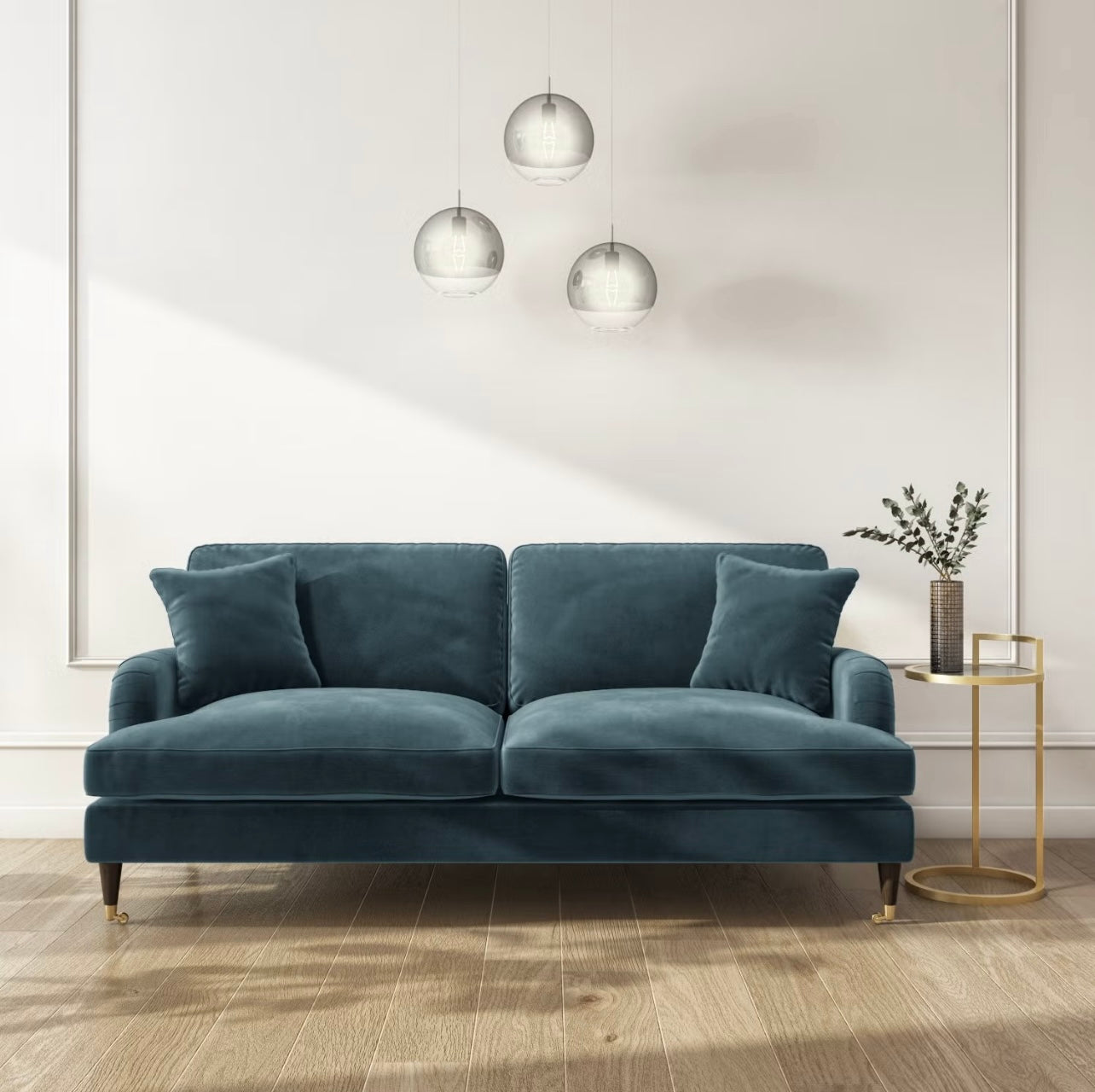 Velvet Sofa Three Seater Couch Upholstered with Cushions