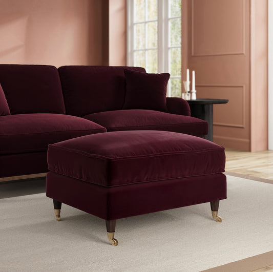 Velvet Footstool Ottoman Pouffe Upholstered Soft Stool