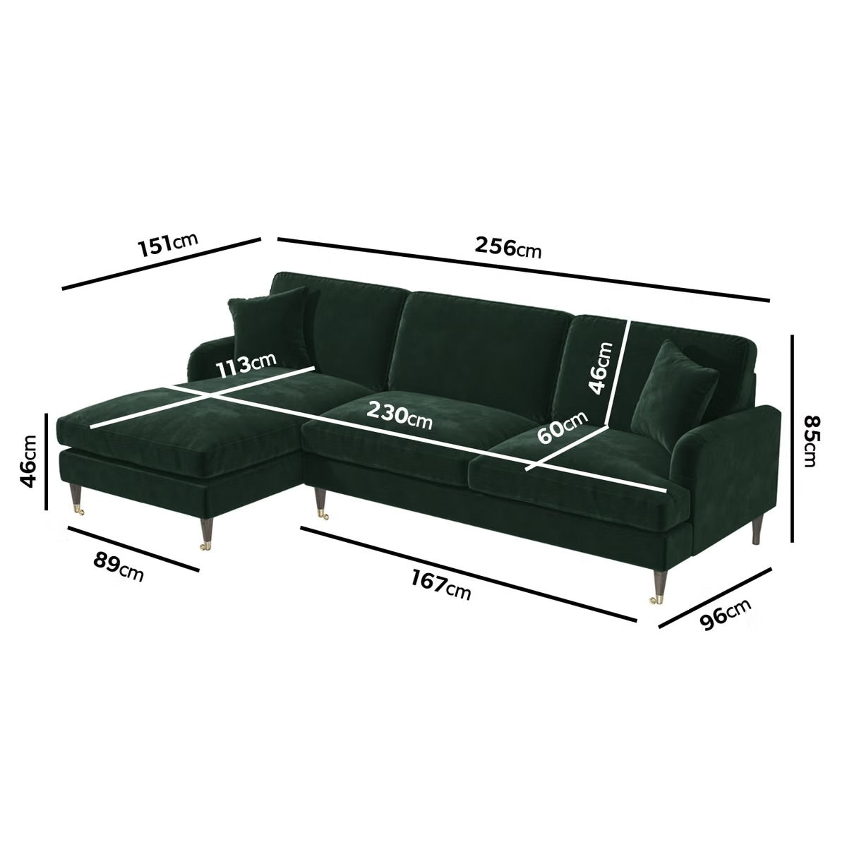 4 Seater Sofa L-Shaped Velvet Corner Couch with Cushions