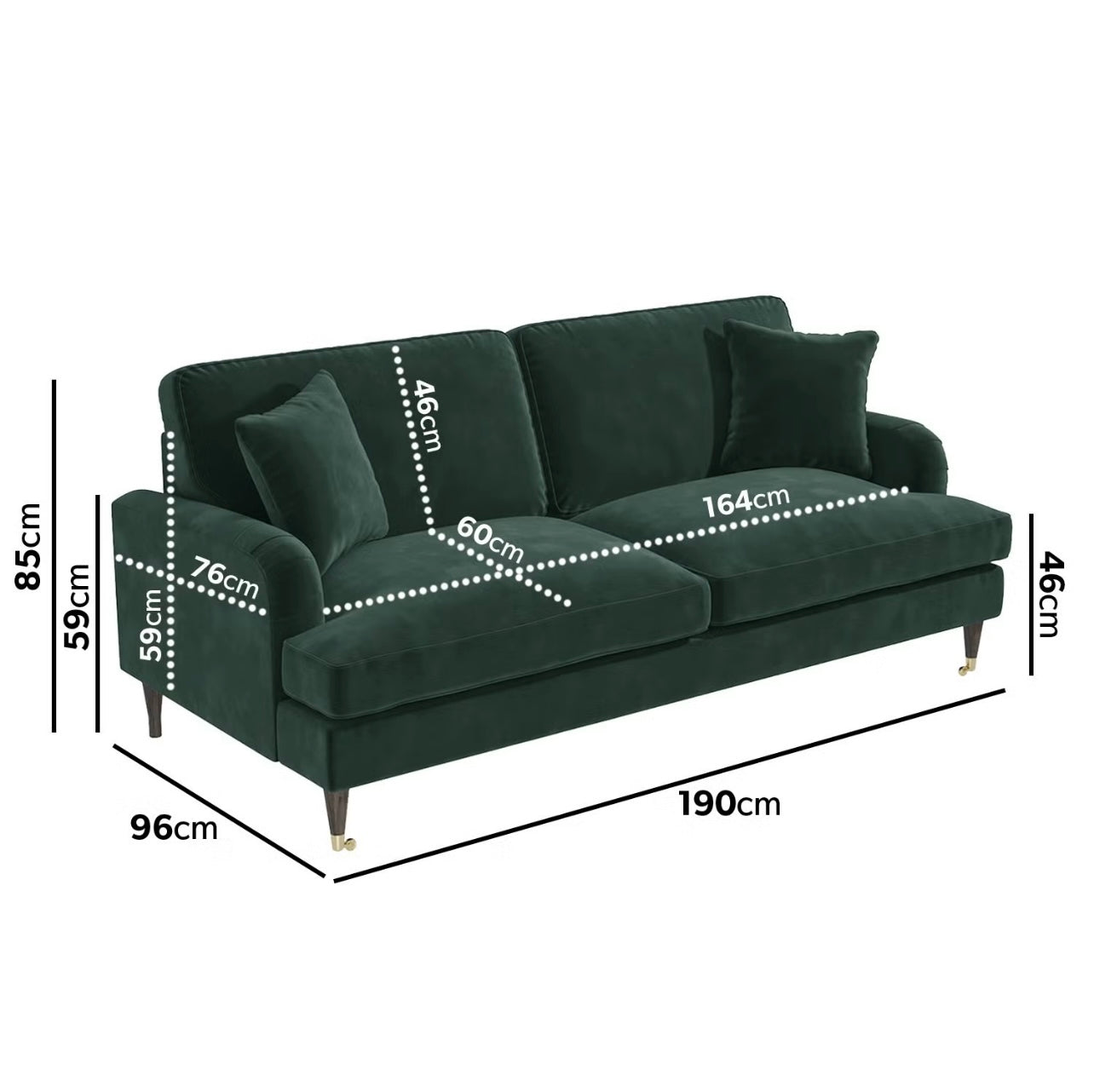 Velvet Sofa 3 Seater Couch Upholstered with Cushions