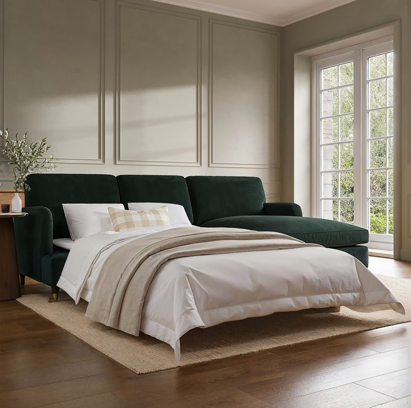 Sofa Bed Four Seater Velvet Sleeper Sofa with Mattress and Cushions