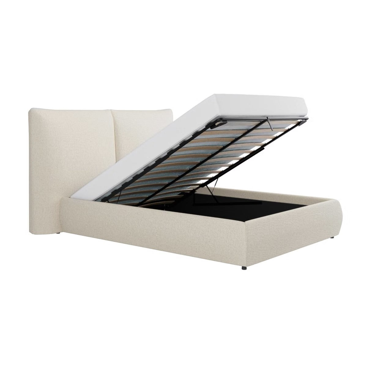 Beige Double Bed Ottoman with Storage and Headboard