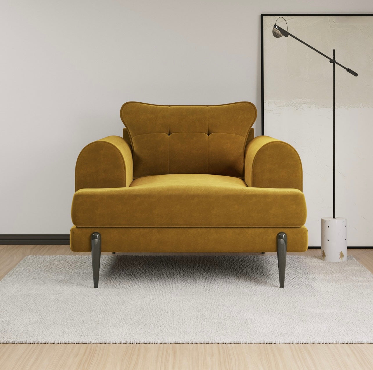 Velvet Armchair Upholstered Accent Chair Quilted with Cushion