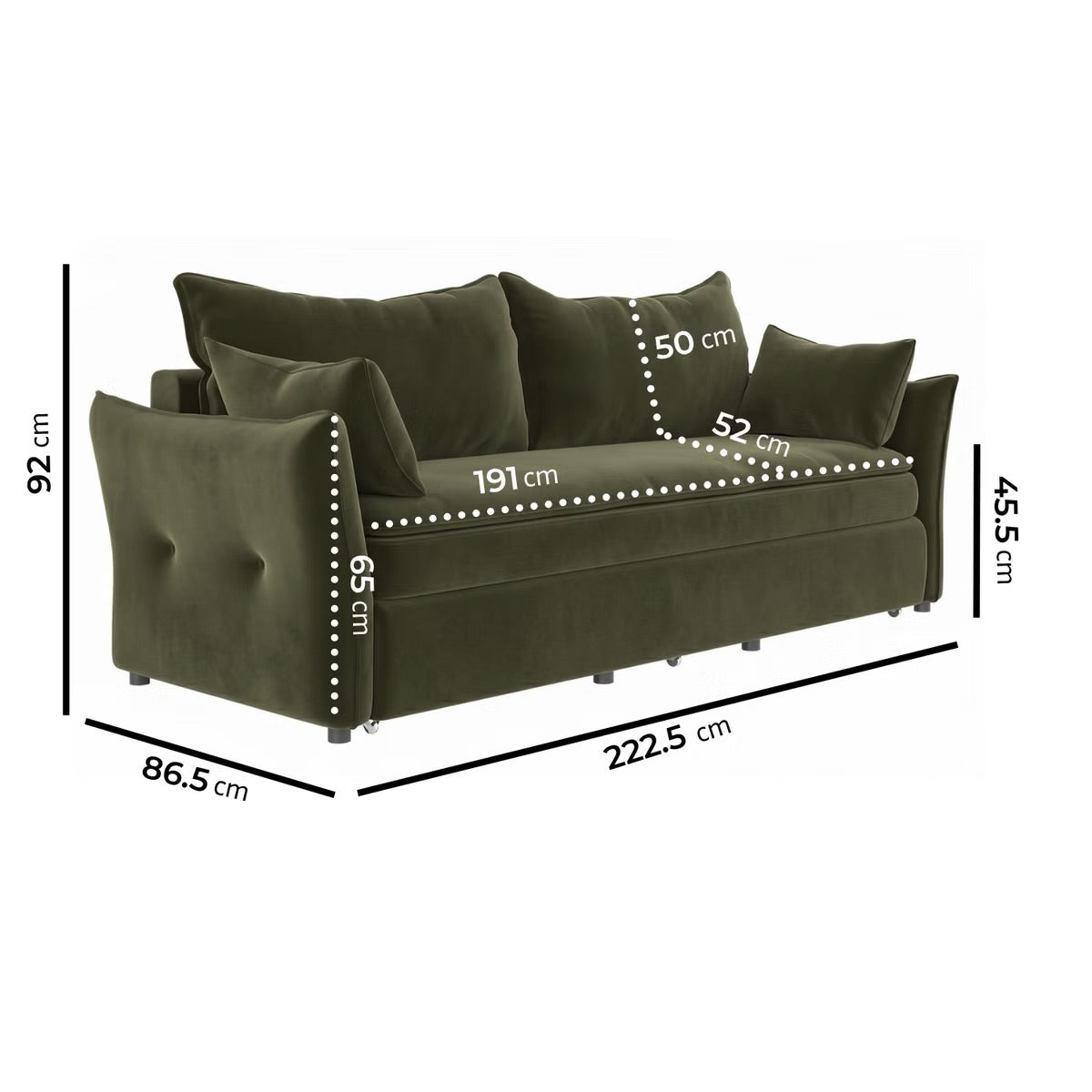 Sofa Bed 3 Seater Velvet Sleeper Sofa with Mattress and Cushions