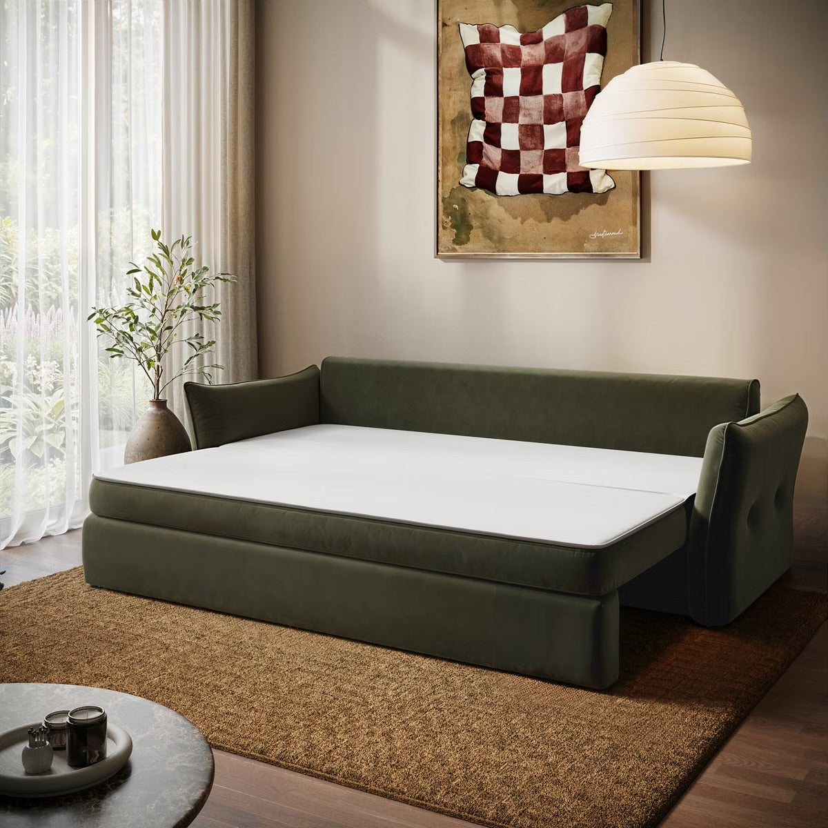 Sofa Bed 3 Seater Velvet Sleeper Sofa with Mattress and Cushions