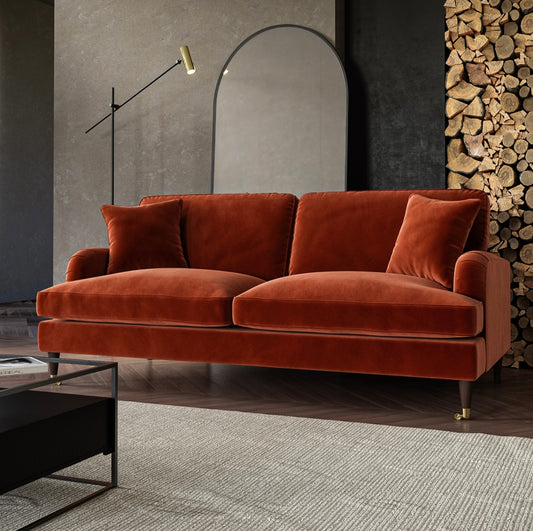 Velvet Sofa 3 Seater Couch Upholstered with Cushions