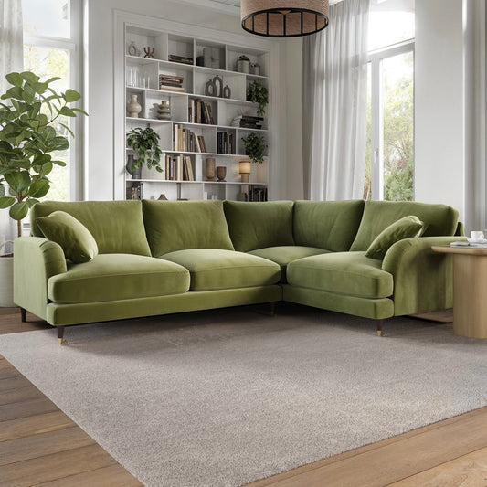 4 Seater Sofa L-Shaped Velvet Corner Couch with Cushions