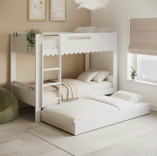 Kids Triple Bunk Bed White with Trundle